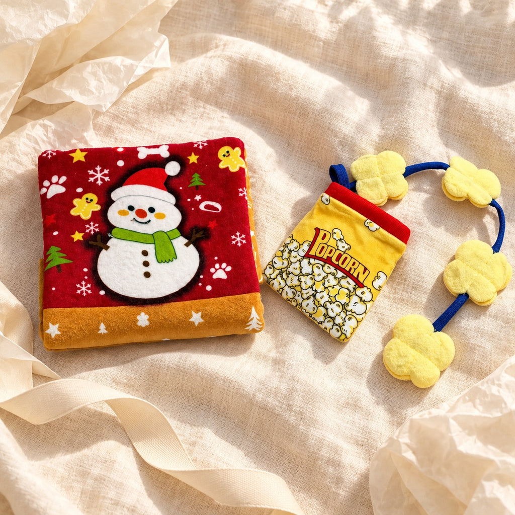 Holiday Snuffle Duo — Storybook & Popcorn Pouch